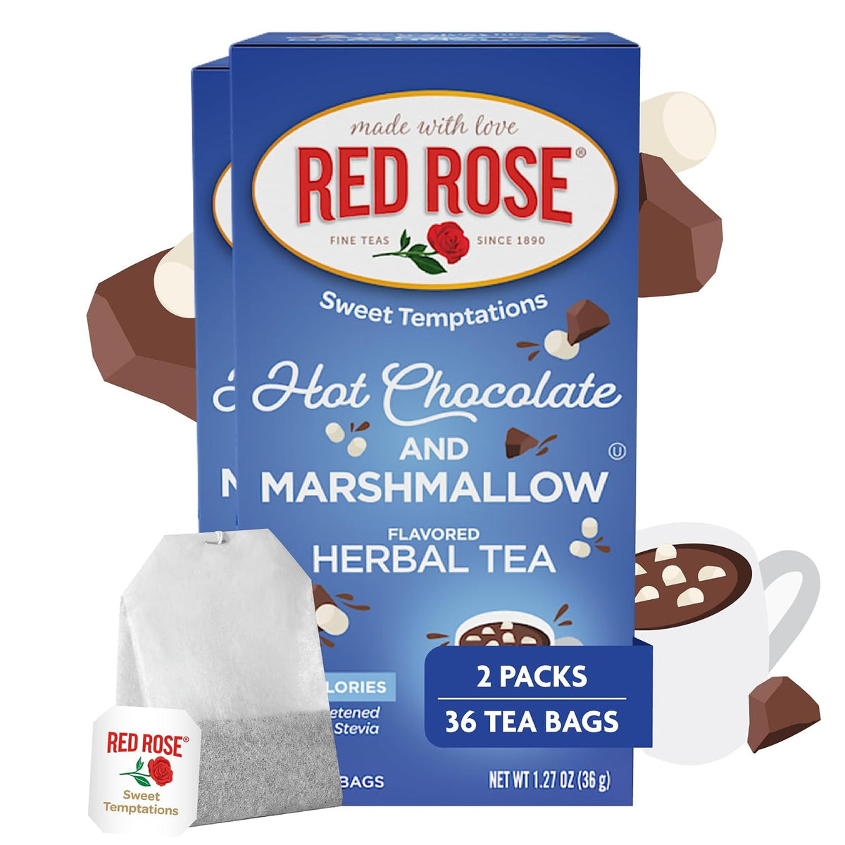 Red Rose Sweet Temptations Hot Chocolate Marshmallow Tea 18 Ct 2-Pack