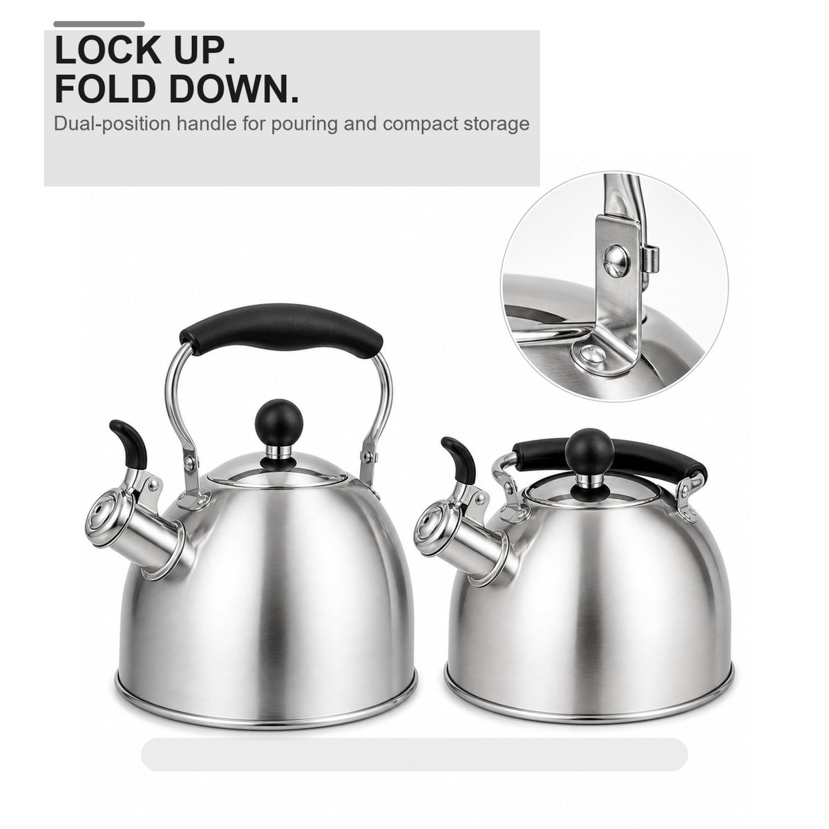 BAERFO 2 Qt Whistling Tea Kettle, Stainless Steel Stovetop Kettle, Silver