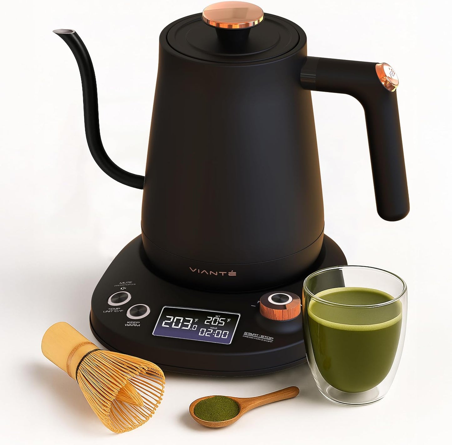 Viante Electric Gooseneck Kettle 0.8L, Pour Over Coffee &amp; Tea, Temp Control | Boil-dry protection, keep-warm function, BPA-free stainless steel body. Includes #2 coffee filters