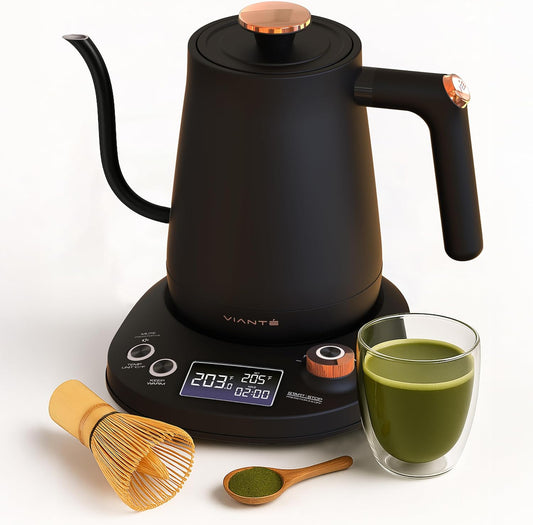 Viante Electric Gooseneck Kettle 0.8L, Pour Over Coffee &amp; Tea, Temp Control | Boil-dry protection, keep-warm function, BPA-free stainless steel body. Includes #2 coffee filters