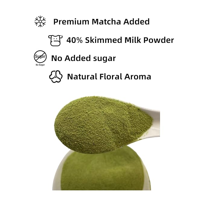EAST NATURHUS Matcha Milk Tea Powder – Made with Matcha & Freeze-Dried Green Tea, No Added Sugar, Naturally Sweetened, Perfect for Hot & Iced Drinks