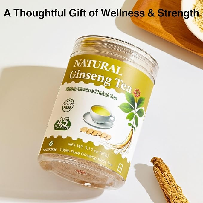 Ginseng Tea Bags – 45 Count, Natural Kidney Cleanse Detox & Repair Tea for Men & Women, Herbal Ginseng Root Tea for Kidney Health Support