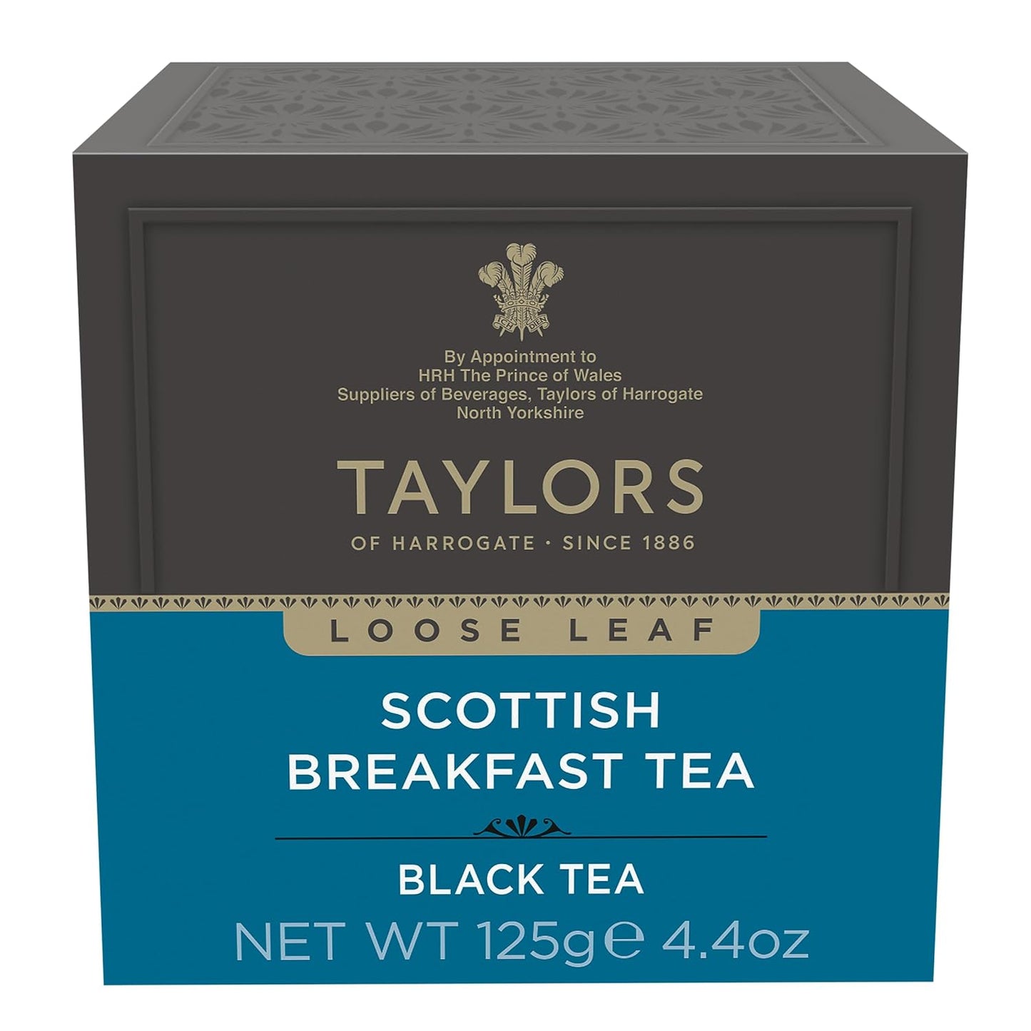 Taylors of Harrogate Scottish Breakfast, Black Tea, Loose Leaf Tea, 4.41 Ounce Carton (Pack of 1), Strong, Malty and Full, Caffeinated, Premium Whole Leaf Tea