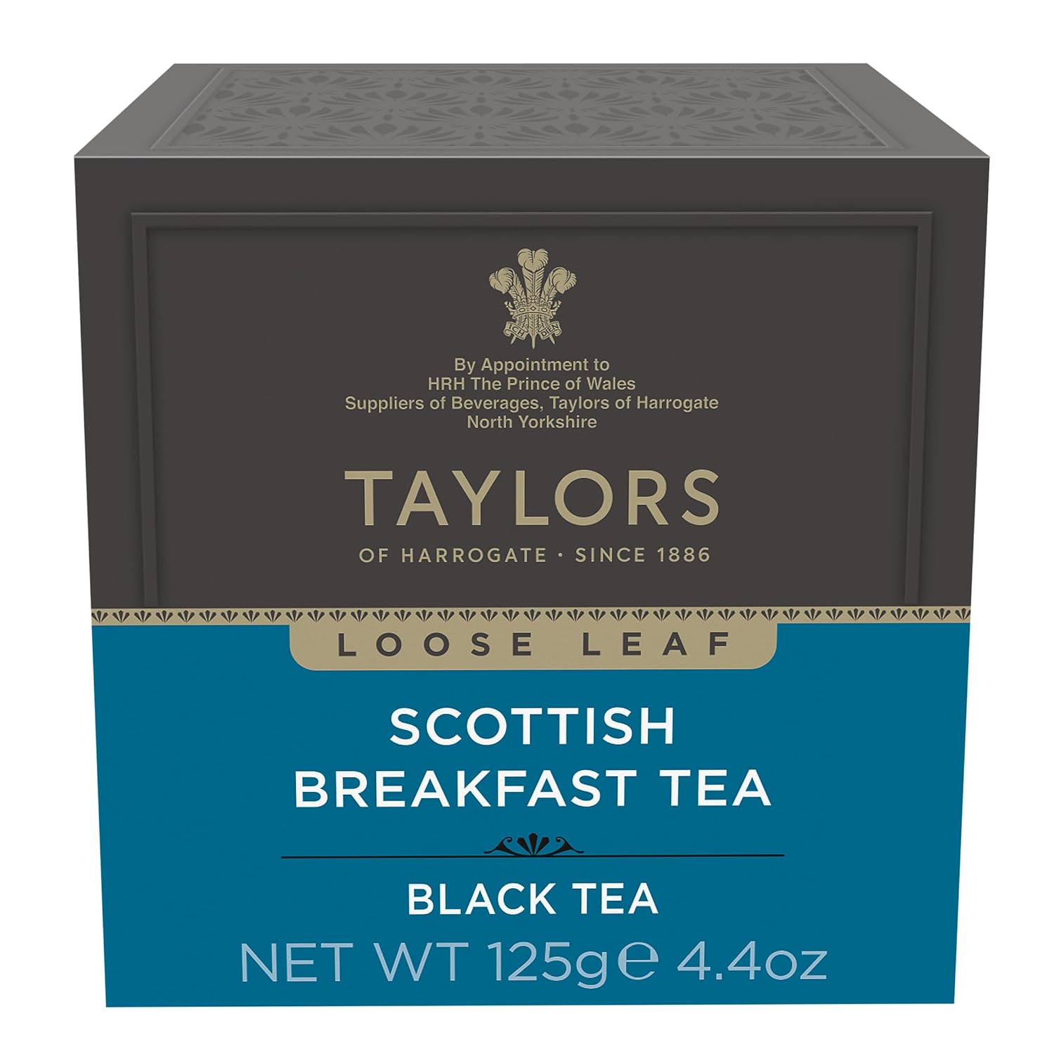Taylors of Harrogate Scottish Breakfast, Black Tea, Loose Leaf Tea, 4.41 Ounce Carton (Pack of 1), Strong, Malty and Full, Caffeinated, Premium Whole Leaf Tea