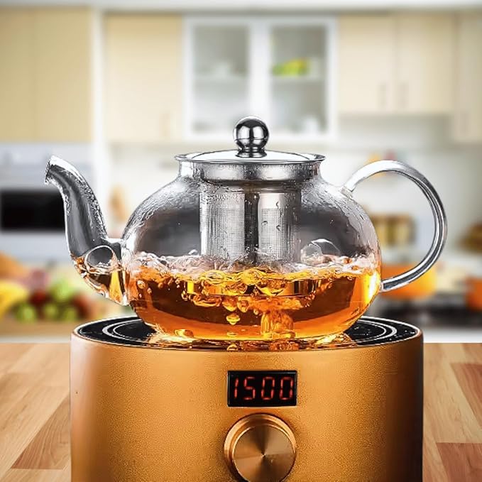 20oz (600ml) Small Clear Glass Tea Pot Set with Infuser – High Borosilicate Stovetop Teapot for Loose Leaf Tea, Herbal Infusions, and Blooming Teas