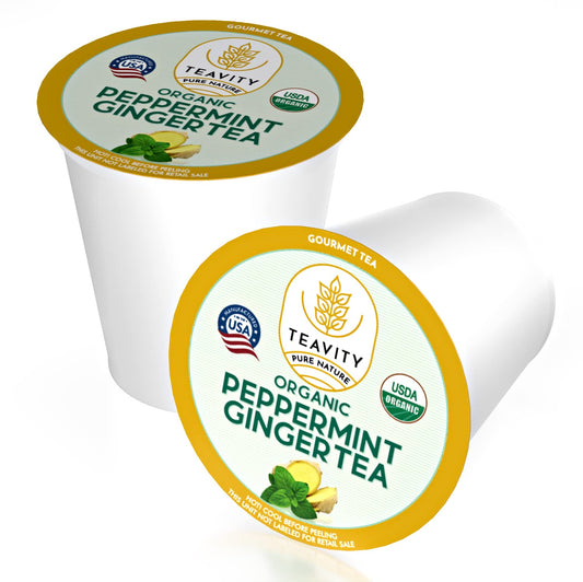 Organic Ginger Tea Pods for Keurig with Organic Peppermint Tea - Decaf Tea for K Cup Brewing Peppermint Ginger by Teavity (12