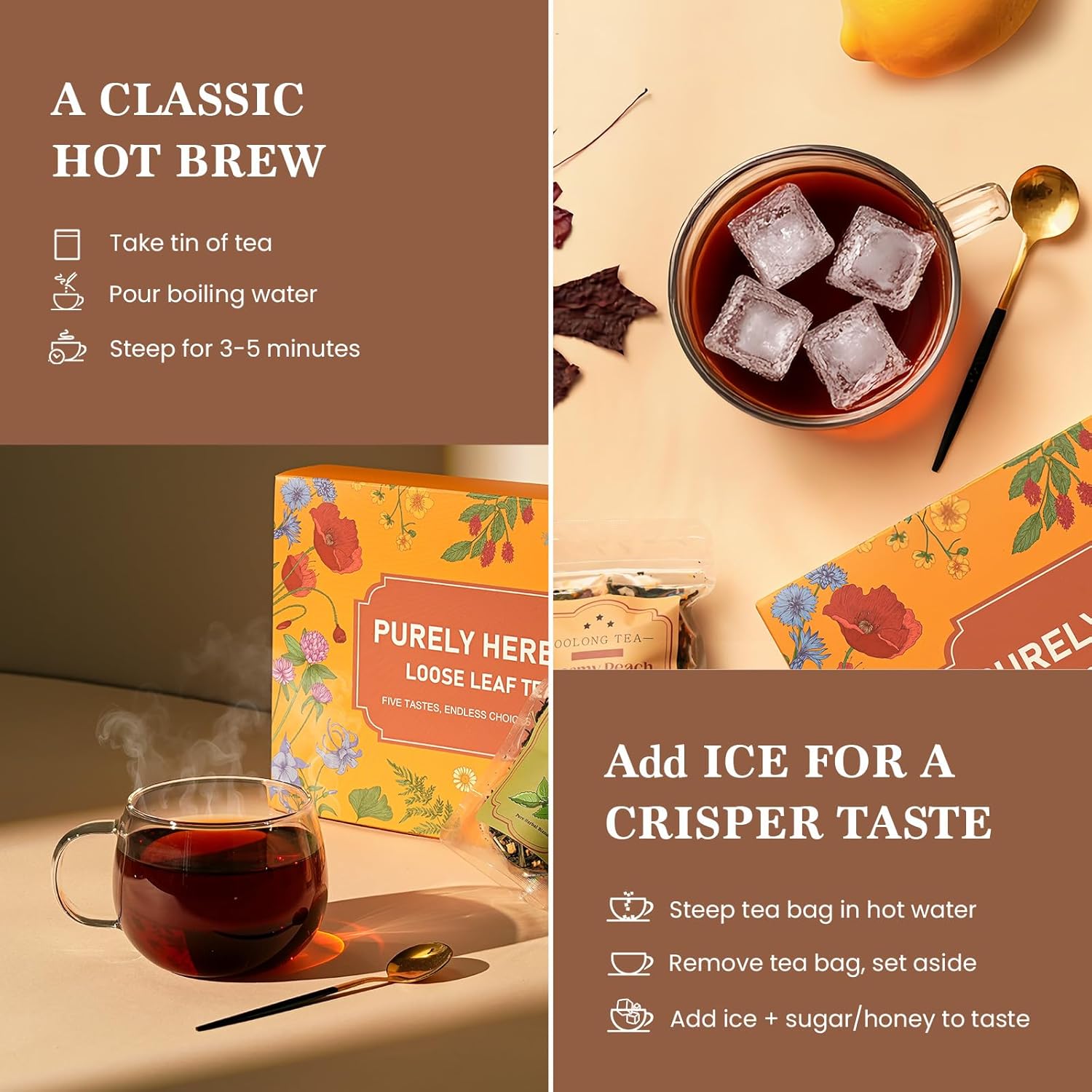 Loose Leaf Tea Sampler Assorted Flavored Tea Gift Set – 5 Natural Blends Relieving Stress & Great Gift For Tea Lovers- Herbal Tea Bags for Freshness, Up to 80 Cups