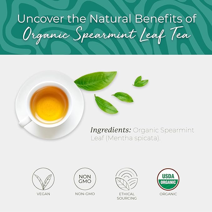 Starwest Botanicals Organic Spearmint Leaf Tea - Caffeine Free Herbal Tea, Promotes Calm, USDA Organic Spearmint Leaf, String Free Sachets, Non GMO