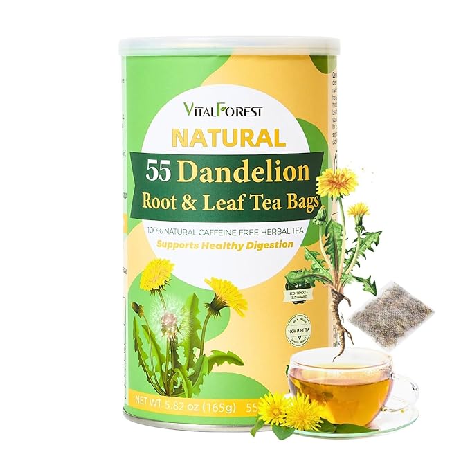 55 Dandelion Tea Bags, 3g/Bags 5.82oz, VitalForest Natural Dandelion Leaf and Root Tea, Dried Dandelion Root Tea Leaves, Caffeine Free