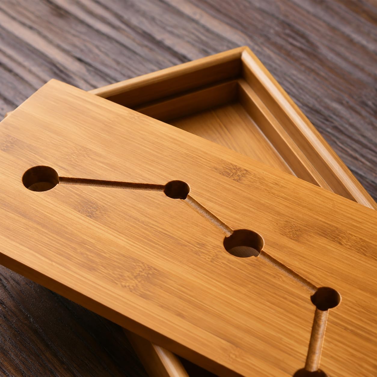 JIKUGO Bamboo Tea Tray, Small Wooden Tea Serving Tray for Tea Set, Compact Japanese Tea Tray for Home Office Tabletop Decor, Natural Bamboo Chinese Kungfu Tray, 11'' x 4.6''