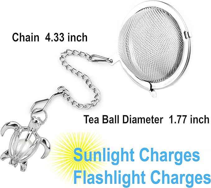 2pcs Tea Infuser TeaSanavie Loose Leaf Tea Steeper Stainless Steel Tea Ball Mesh Tea Strainer Silver Glow In The Dark Turtle Pendant Tea Filter with