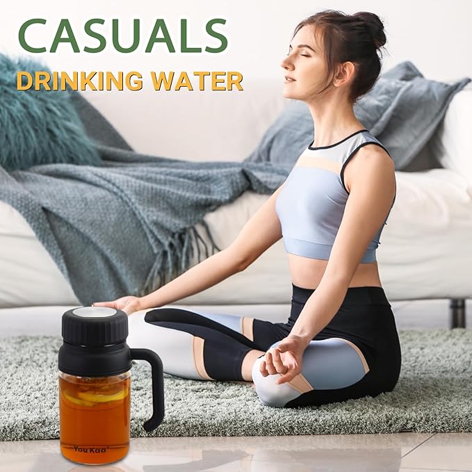 32oz Glass Water Bottle, Tea Bottle with Infuser & Handle, BPA-Free Leakproof Wide Mouth Large Tea Infuser cup for Hot or Cold Drinks, Loose