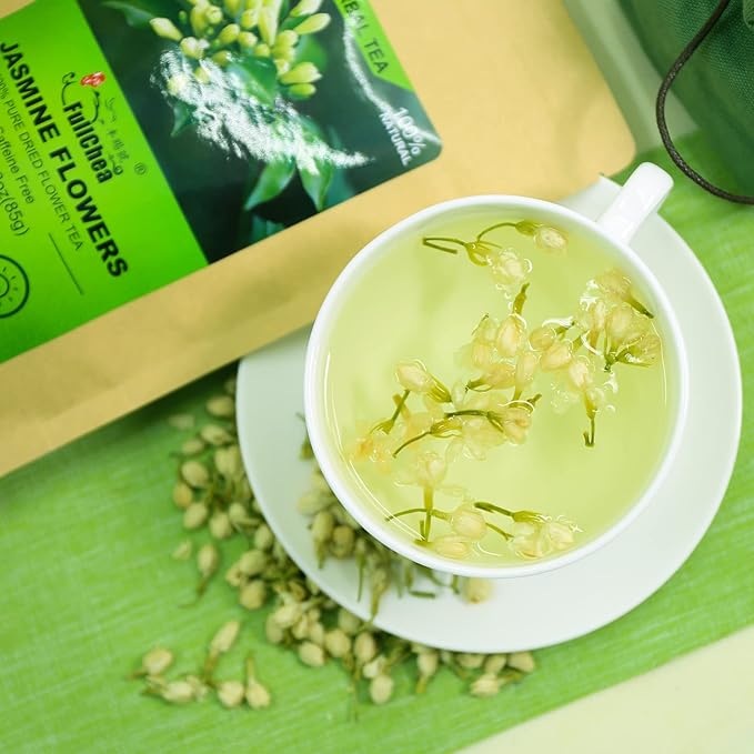 FullChea - Dried Jasmine Flowers, 3oz/85g - Premium Edible Flowers Whole Buds - Non-GMO - Caffeine-free - Perfect For Tea