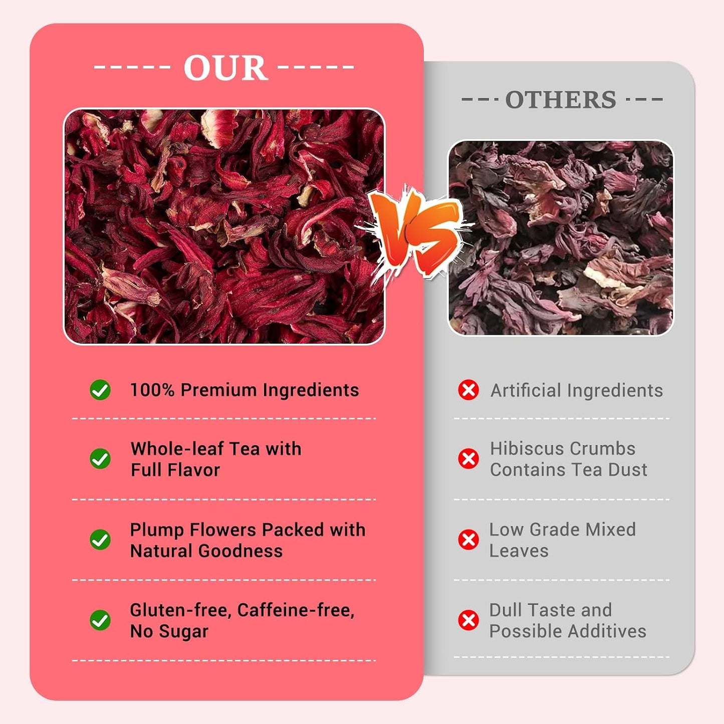 Hibiscus Tea Bags, Premium Hibiscus Filowers, Natrual Hibiscus tea - Supports Heart Health, Boosts Immune, Caffeine Free, Non-GMO, No Sugar（1 Pack/100 Bags)