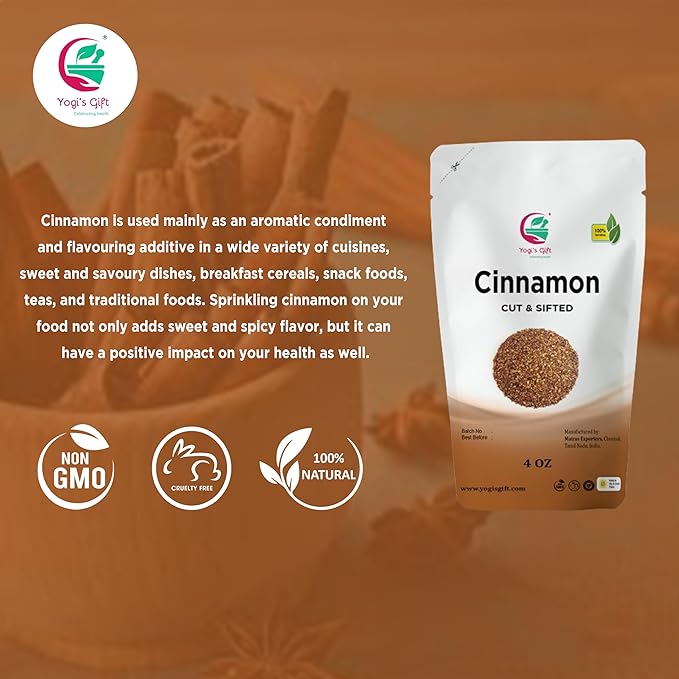Crushed Cinnamon Bark 4 oz, Cinnamon Stick Pieces/Chips For Tea, Cooking, Rich Aroma and Great Flavour, Premium Grade Product by Yogi's Gift®