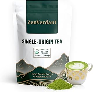 ZenVerdant Organic 1lb Culinary Matcha Powder | Premium Certified Matcha for Lattes, Baking & Smoothies | Smooth No-Clump, Low-Bitterness | 1lb = 100+ Lattes | Resealable Pouch