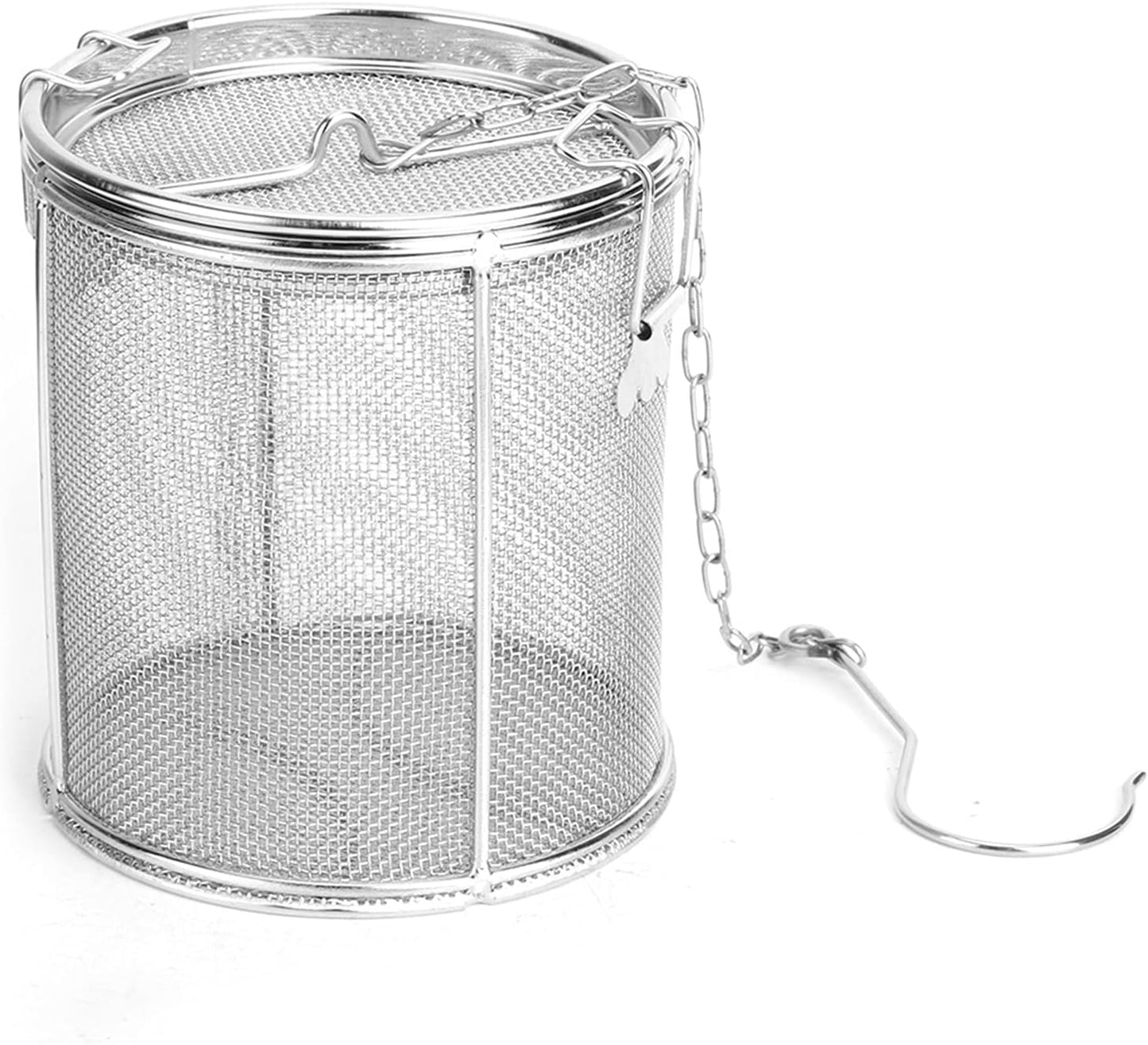 Stainless Steel Tea Ball Strainer and Filter with Hook, 12 x 13cm | Infusion Basket, Tea Strainer, Fine Mesh, Chain Hook, Loose Leaf Tea Steeper, Soup Seasonings