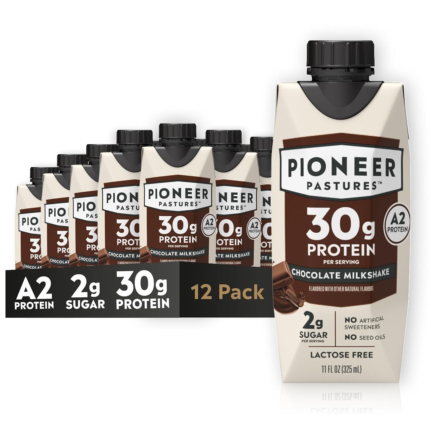 Pioneer Pastures High Protein A2 Milkshakes, Chocolate, 11oz, 12 Pack