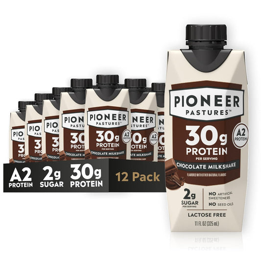 Pioneer Pastures High Protein A2 Milkshakes, Chocolate, 11oz, 12 Pack