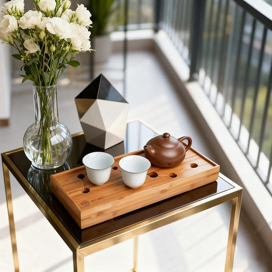 Bamboo Kung Fu Tea Tray with Water Storage Function, Suitable for Multiple scenarios Living Room Balcony Chinese Style 11x4.6x1.38 inches Home