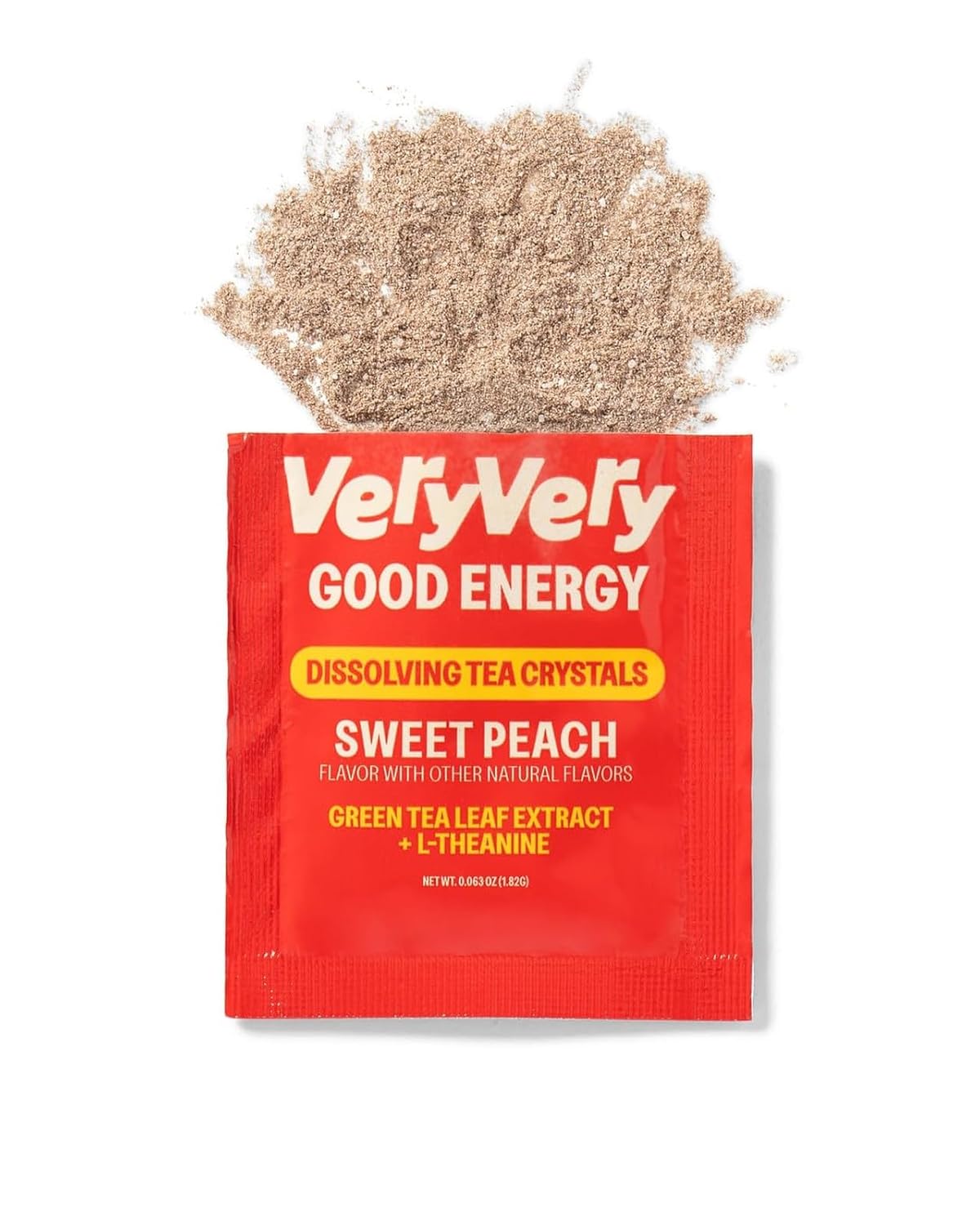 VeryVery Good Tea, Peach Energy With Green Tea Caffeine and L Theanine, Dissolving Crystals for Hot or Cold Drinks, Sugar Free Functional Powder Drink Mix, Vegan, Gluten Free, Non GMO, 16 count