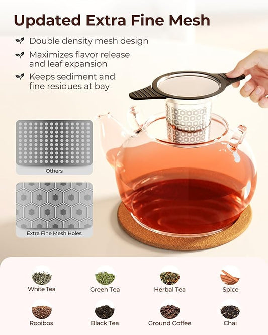 Reinmoson 2 Pack Extra Fine Mesh Tea Strainers for Loose Tea Single Cup, 304 Stainless Steel and Food Grade Silicone Loose Leaf Tea Steeper Tea