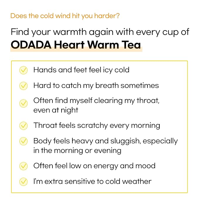 Odada Heart Warm Tea - Cozy Seasonal Wellness Blend with Korean Pear & Bellflower Root, Natural Throat Comfort & Inner Warmth, Caffeine-Free, 24 Bags