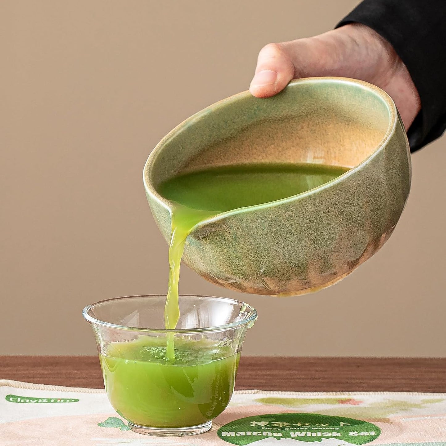 Clay&amp;Fire Matcha Whisk Set, 9 Pcs Ceramic Matcha Set(YB-Green) | Matcha Bowl with Spout and Whisk, Matcha Tea Kit for Matcha Lovers, Ideal Gift for Friend