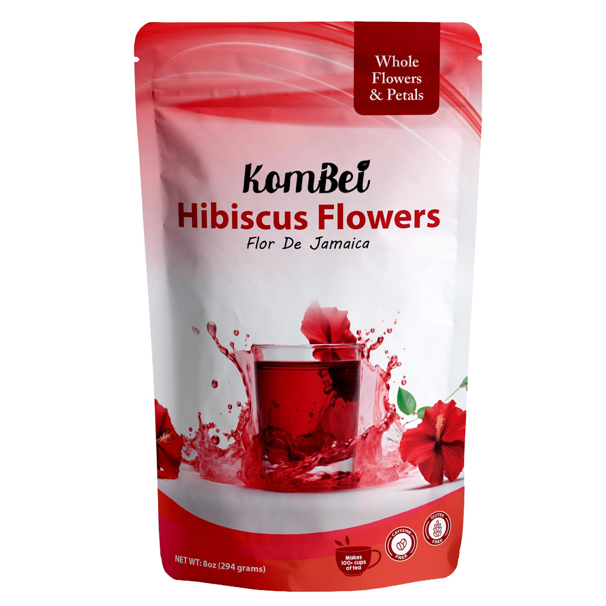 KomBei Whole Dried Hibiscus Flowers Loose Leaf Tea – Flor de Jamaica Natural (8oz) | Hibiscus Sabdariffa Whole Flowers &