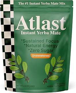 Atlast Instant Yerba Mate Tea Powder Drink Mix - Natural Caffeine Energy for Focus & Daily Ritual - Unflavored - 50 Servings