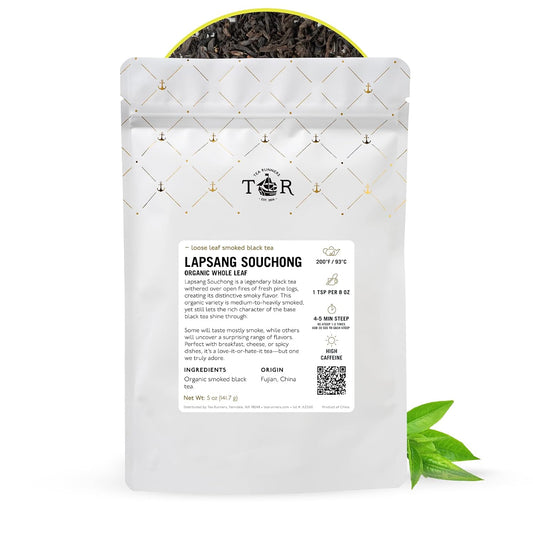 Tea Runners Lapsang Souchong Organic Whole Leaf Black Tea – Small Batch, Smoked Over Pinewood for Bold, Complex Flavor – Premium Fujian China Loose Leaf Tea, High Caffeine - 5 oz