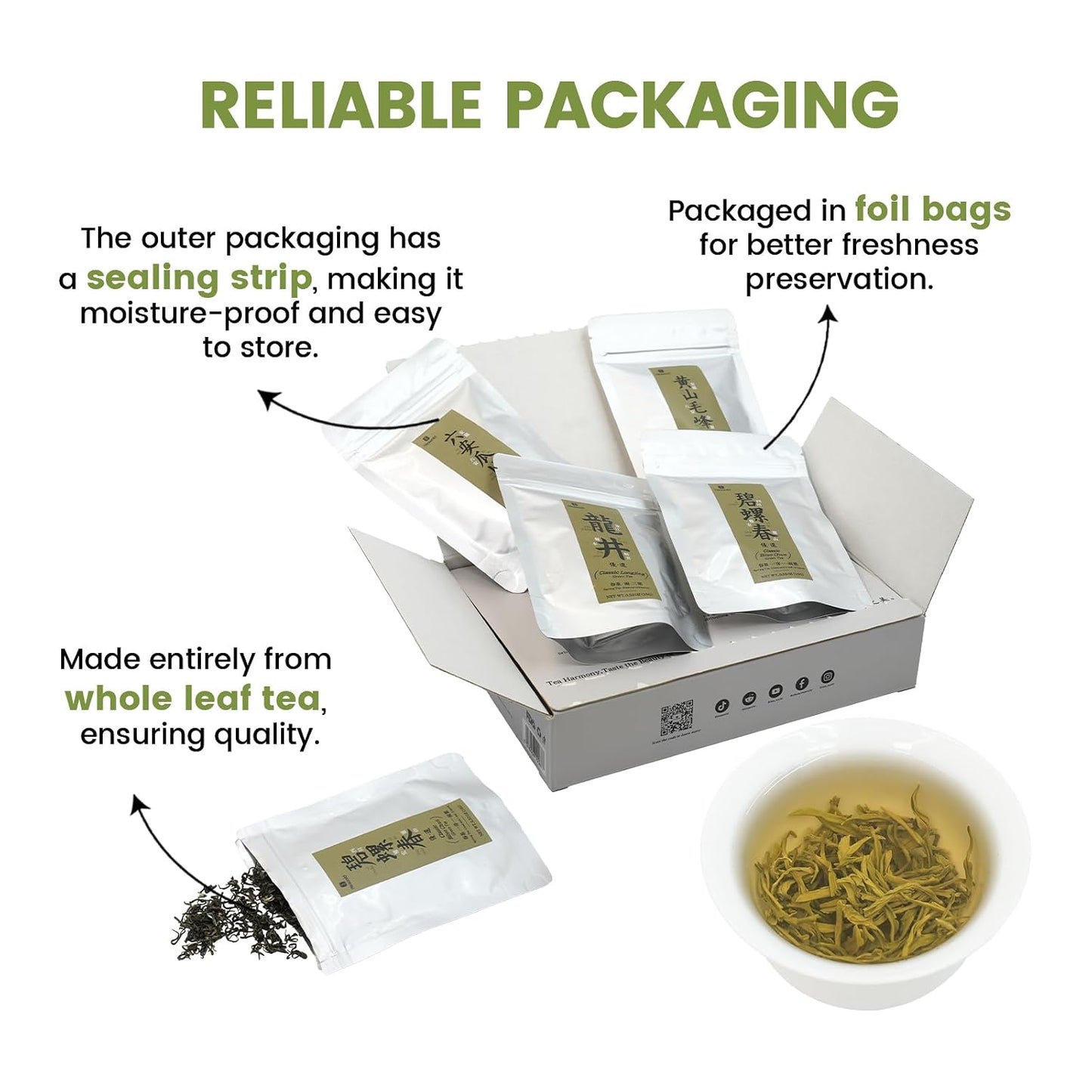 iTeaworld 4 Styles Chinese Green Tea Sampler, Beginner Tasting Kit (2.01oz)