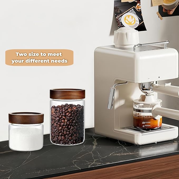 Set of 2 Glass Food Storage Jars, Premium Clear Glass Container Jar with Airtight Wooden Screw Lid, Kitchen Canisters for Coffee,Tea,Pasta,Cookies, Nuts,Spice,Candy,Overnight Oatmeal