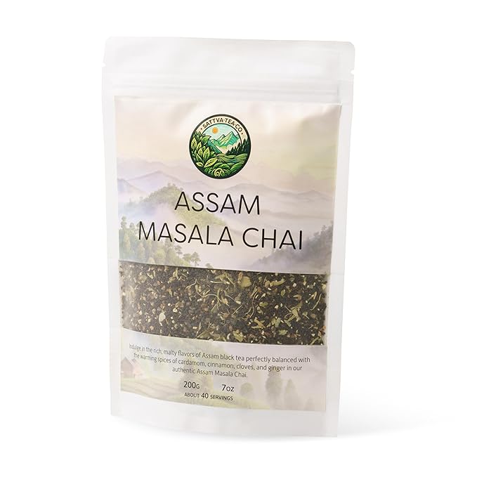 Sattva Tea Co, Assam Masala Chai, 200g/7oz Loose Leaf (Makes 40+ Cups), Spiced Chai Tea Blend with Ginger, Cardamom, Bay Leaf, and Clove