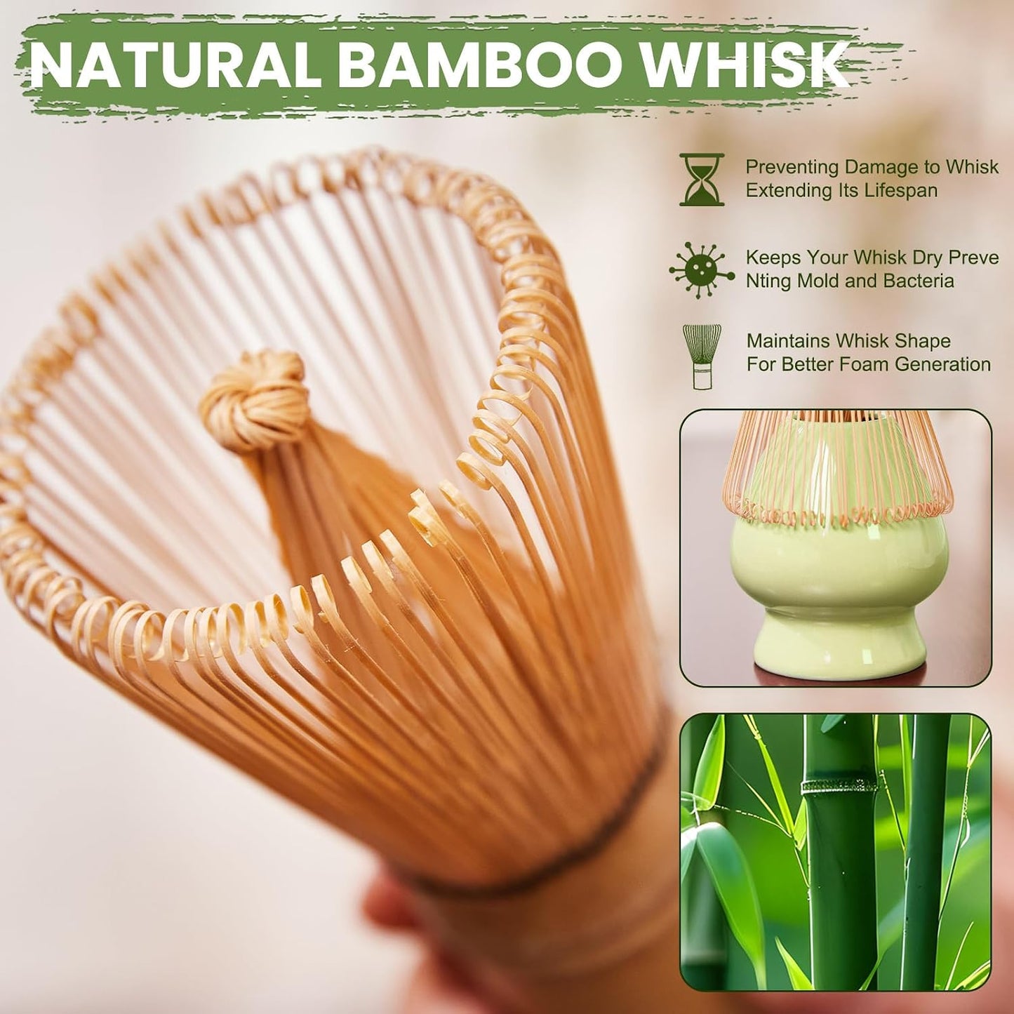 Matcha Whisk Set, Lotus Green Ceramic Matcha Set Includes Matcha Bowl, Matcha Whisk (Chasen) and Holder, Sifter, Bamboo Scoop &amp; Spoon - 6 Pcs Matcha Kit for Matcha Lovers