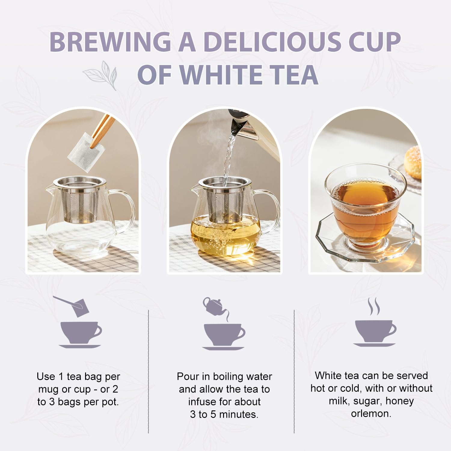 Soeos Organic White Tea, 100 Tea Bags, Pack of 2, Total 200 Teabags, Individually Wrapped Teabags, Low Caffeine, Subtle Floral Aroma & Smooth Taste, Quality Tea for Everyday Brewing, Perfect for Hot or Iced Tea Lovers, 6.3oz (180g) of Each