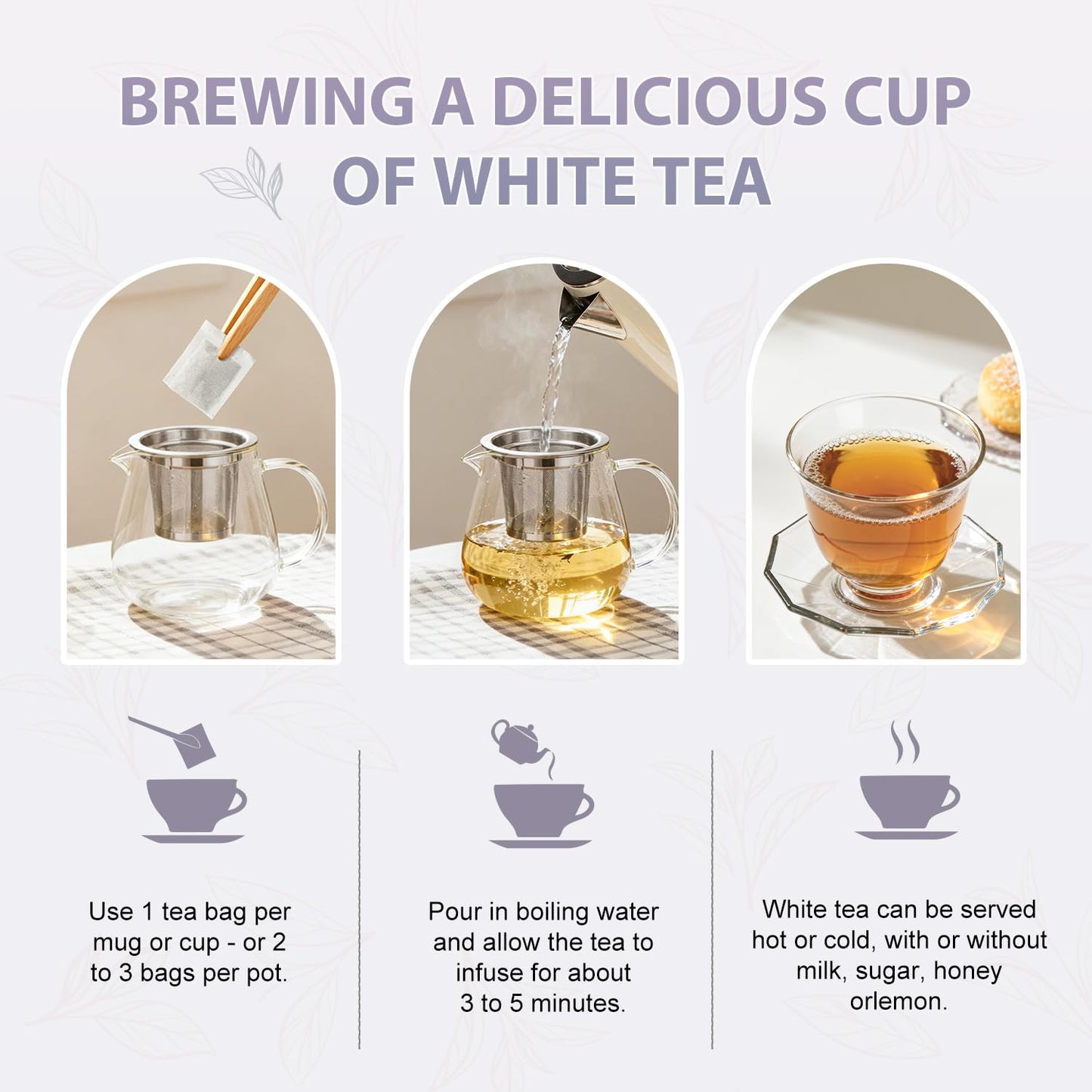 Soeos Organic White Tea, 100 Tea Bags, Pack of 2, Total 200 Teabags, Individually Wrapped Teabags, Low Caffeine, Subtle Floral Aroma &amp; Smooth Taste, Quality Tea for Everyday Brewing, Perfect for Hot or Iced Tea Lovers, 6.3oz (180g) of Each