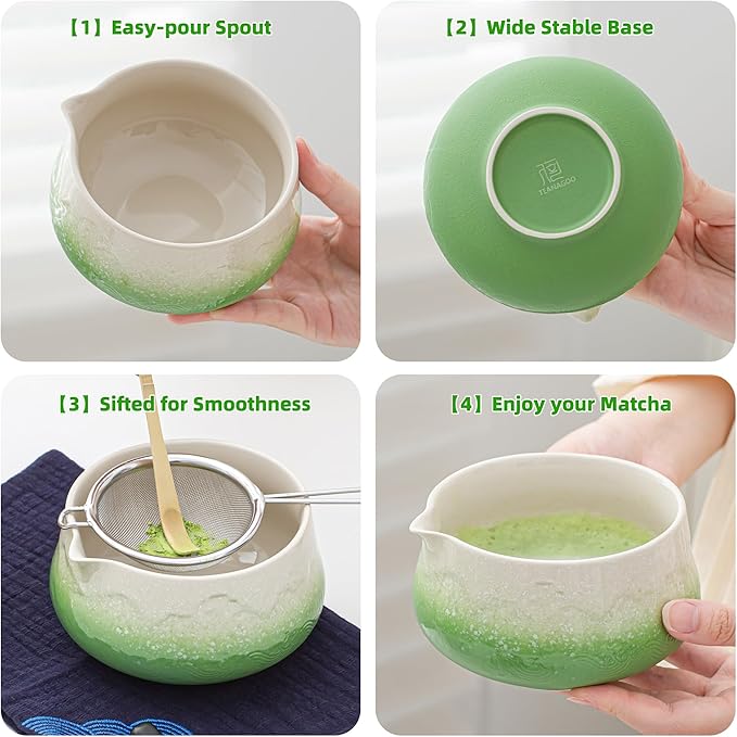 Teanagoo 7 Pcs Matcha Whisk Set,Green Matcha Set, Ceremony Matcha Powder Kit,Matcha Tea Set for Making Latte