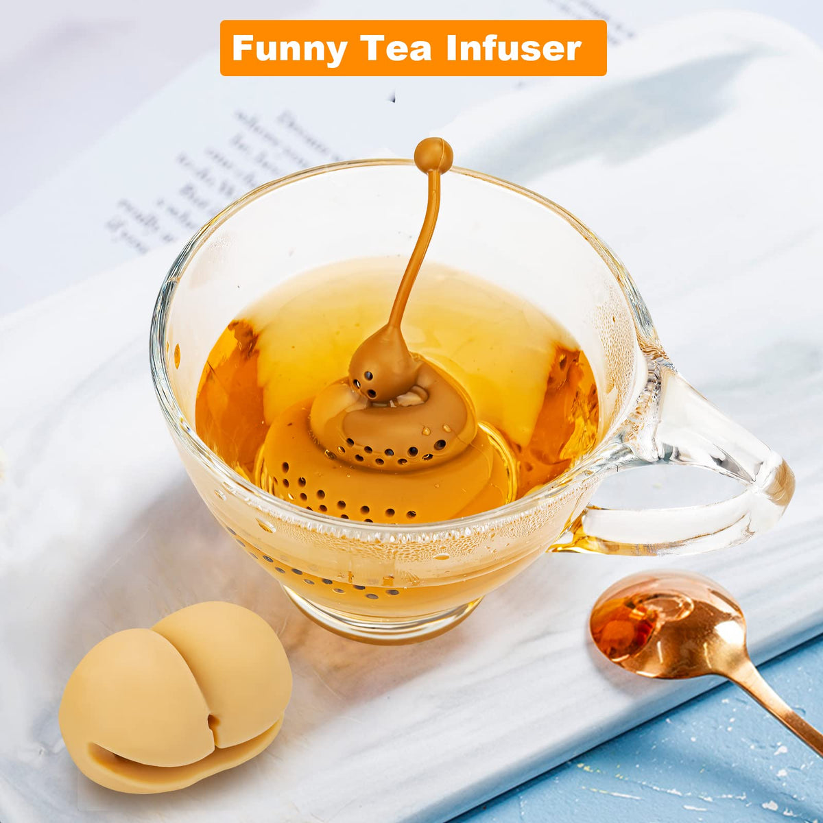Noviko 2 Pack Butt Poop Tea Infuser for White Elephant Gift,Silicone Cute Tea Infusers for Loose Tea