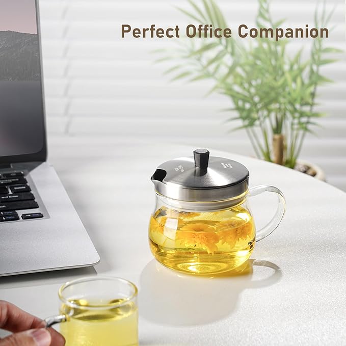200ml (6.76 oz) Glass Teapot with Stainless Steel Strainer, Small Teapot for Stovetop, Home, Office or Solo Tea Drinking