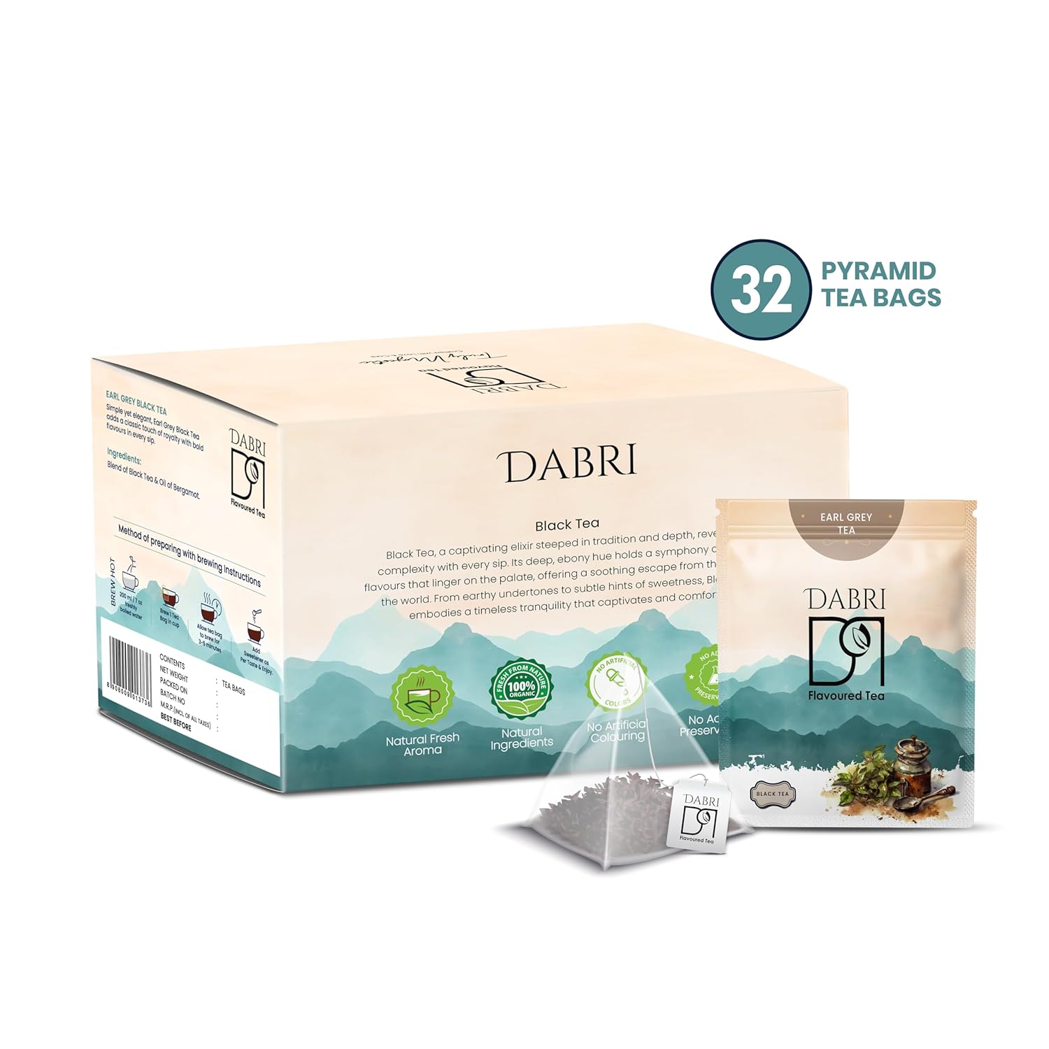Dabri Earl Grey Black Tea Bags (32 Pyramid Bags)