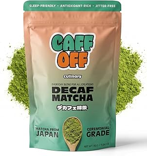 Caff Off Decaf Matcha Green Tea Powder From Japan - 1.06 oz / 30 g - Culinary Grade - Naturally Decaffeinated Using No Chemicals - Tested For Heavy Metals & Pestacides - First Harvest & Shade Grown Caffeine Free Matcha Powder