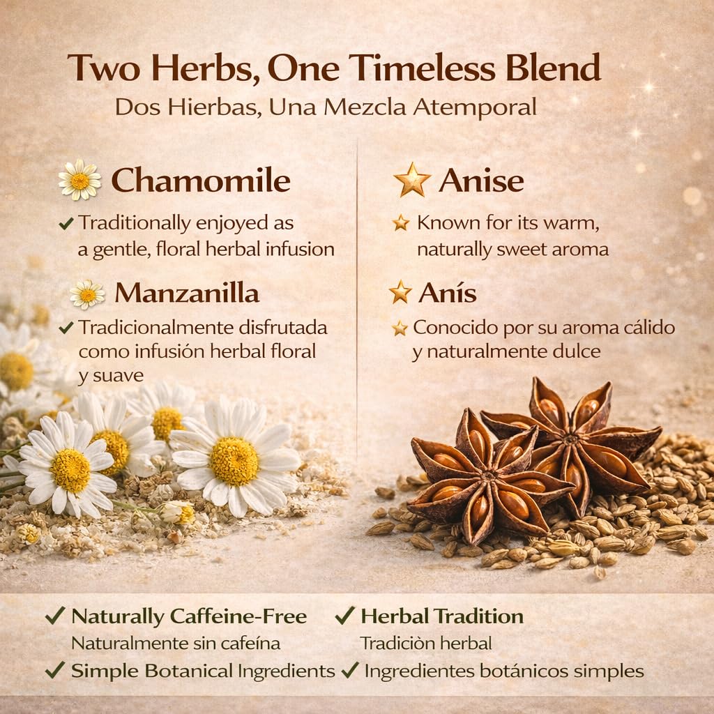 Manzanilla & Anís Té (Chamomile & Anise) – 60 Premium Tea Bags – 100% Natural Herbal Infusion – Traditional Digestive Comfort