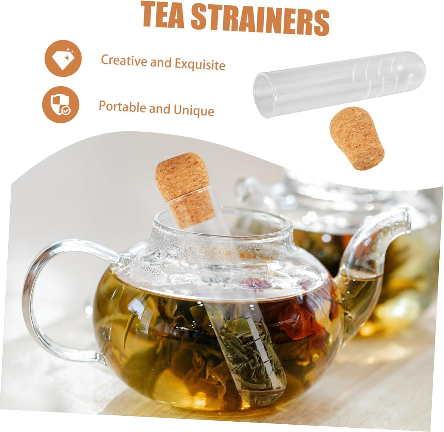 KICHOUSE Perforated Glass Tea Infuser Test Tube Shape Tea Strainer for Easy Brewing for Home Tearooms Restaurants Offices Compact Portable Design