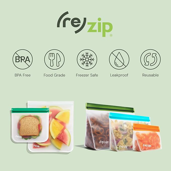 (re) zip 2-Piece Reusable Coffee & Tea Storage Bags – Airtight, Leakproof, Freezer and Dishwasher Safe, BPA-Free, Food-Grade PEVA – Ideal for Bulk Bins – 6 & 8 Cup Sizes