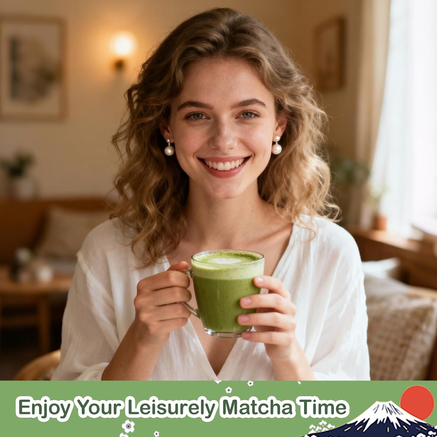 DUJUST Japanese Matcha Whisk Set, Unique Design of Mount Fuji, Sakura &amp; Dawn, Cute Ceramic Matcha Set, One of A Kind Gift for Matcha Lovers - 7 pcs of Japanese Serenity