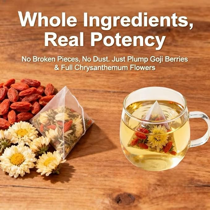 Eastrue Organic Goji Berry & Chrysanthemum Herbal Tea,50 Tea Bags,Stress Relief & Better Sleep,Non-GMO,Caffeine-Free