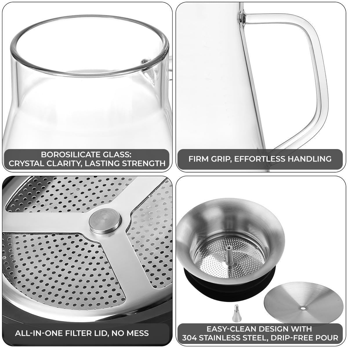 Aquach 27oz Glass Teapot with Filter Lid, Personal Stovetop Tea Pot