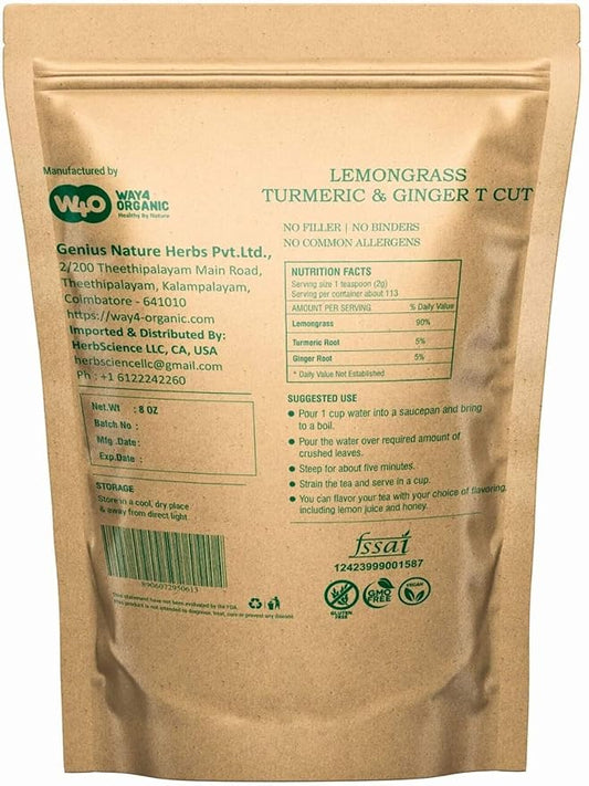 Lemongrass Loose Leaf Herbal Tea with Benefits of Turmeric and Ginger, Caffeine Free, 224g (8-ounce), Culinary Use