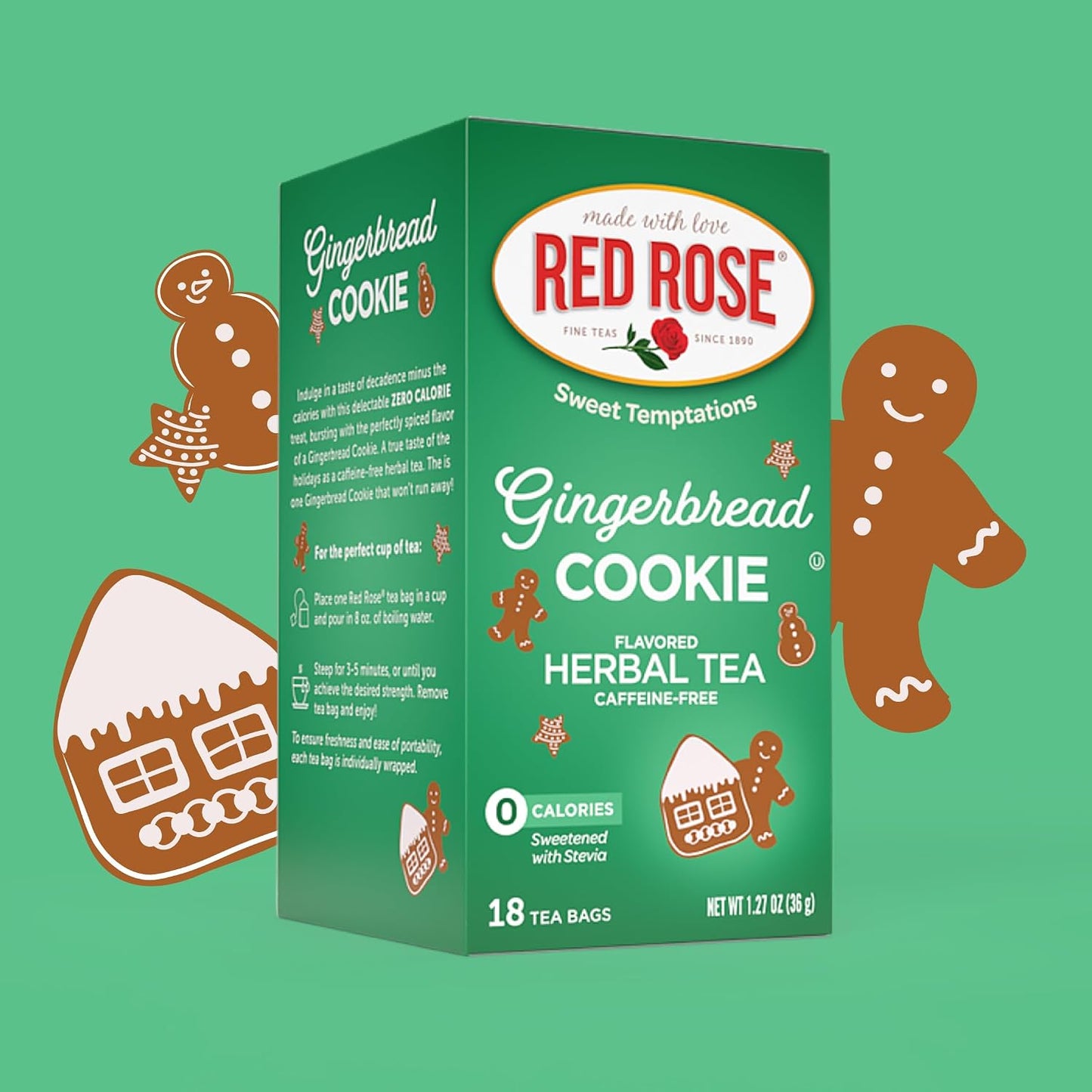 Red Rose Sweet Temptations Gingerbread Cookie Dessert Herbal Tea, 2 Pack | Sweet, dessert-inspired herbal tea | Naturally flavored | Caffeine-free | Ideal sweet treat